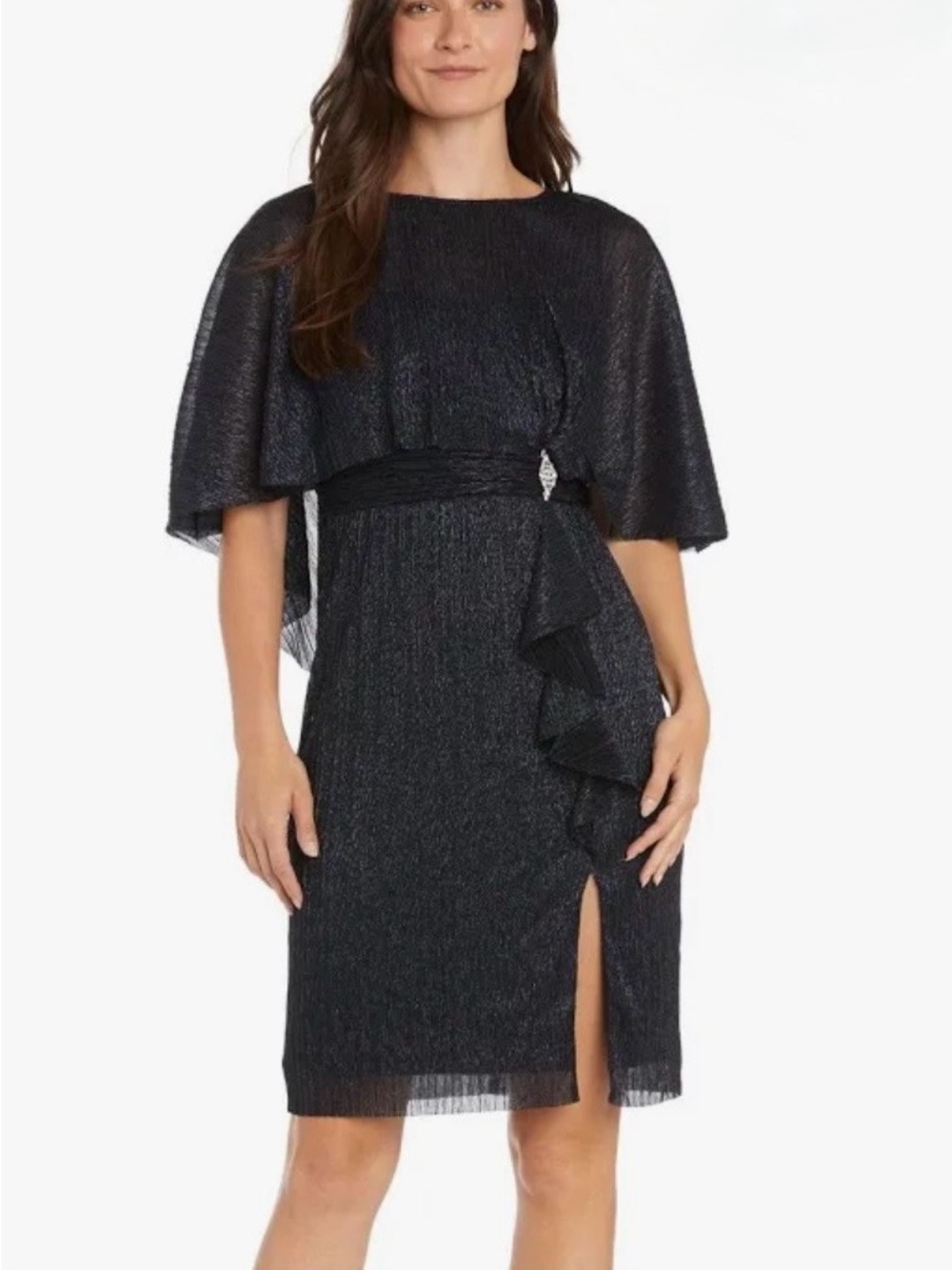 R&M Richards Womens Blue Round Neck Overlay Embellished Dress
Size 14